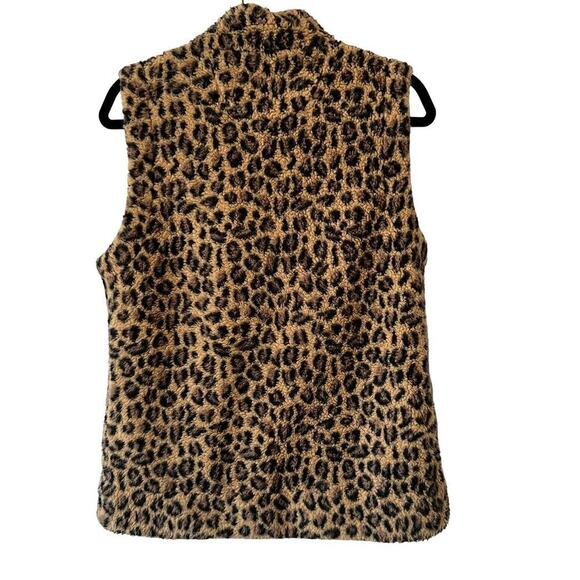 CALVIN KLEIN Sherpa Full Zip Faux Fun Leopard Print Soft Sleeveless Vest Sz M - Picture 5 of 7